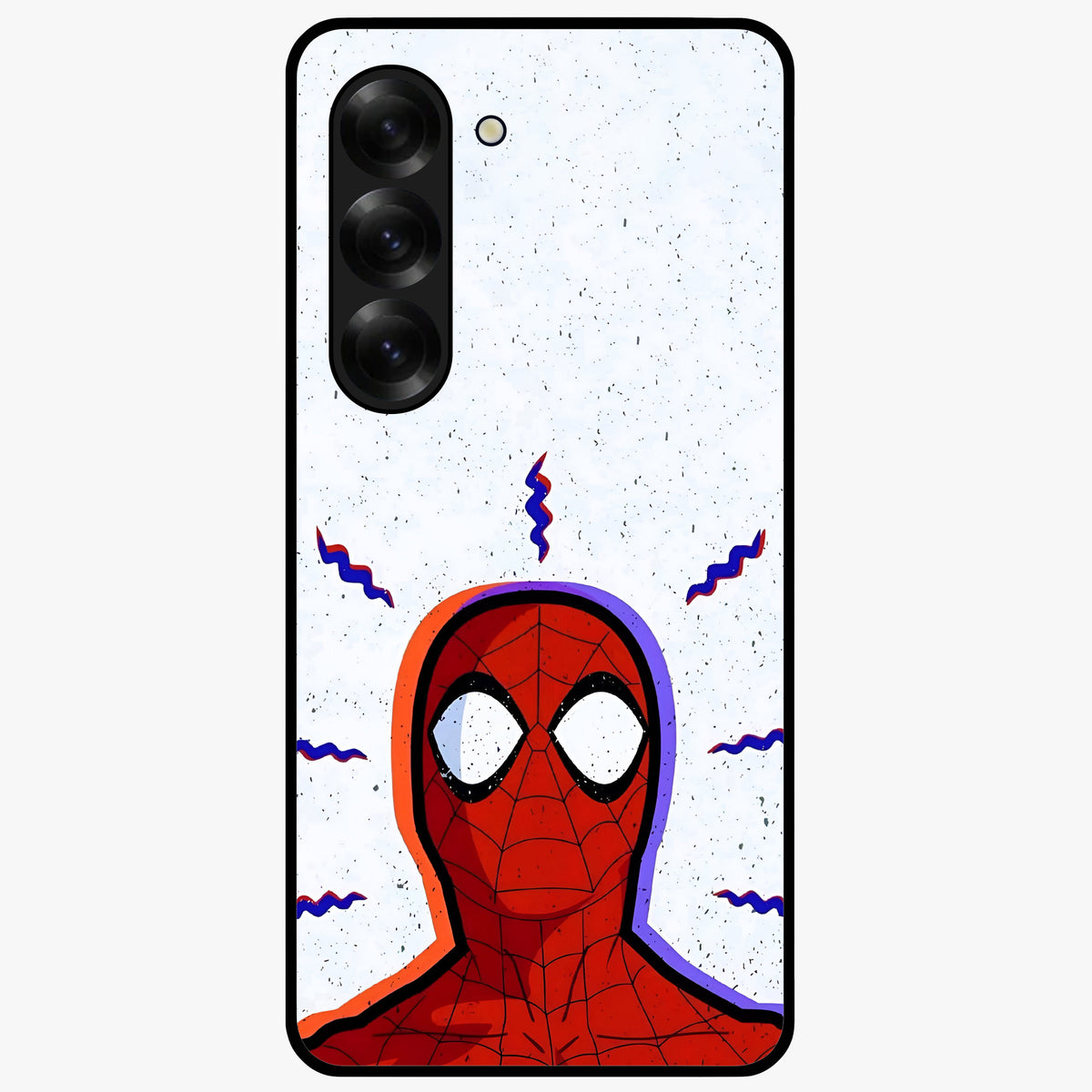 Omg Spiderman Glass Case showing flat back view with bold superhero inspired artwork and glossy glass finish.