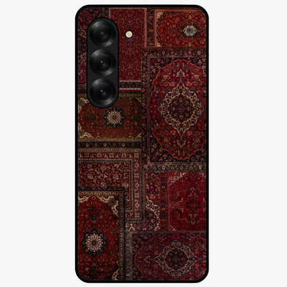 Persian Velvet Tale Glass Case showing flat back view with luxurious Persian velvet pattern artwork and glossy glass finish.