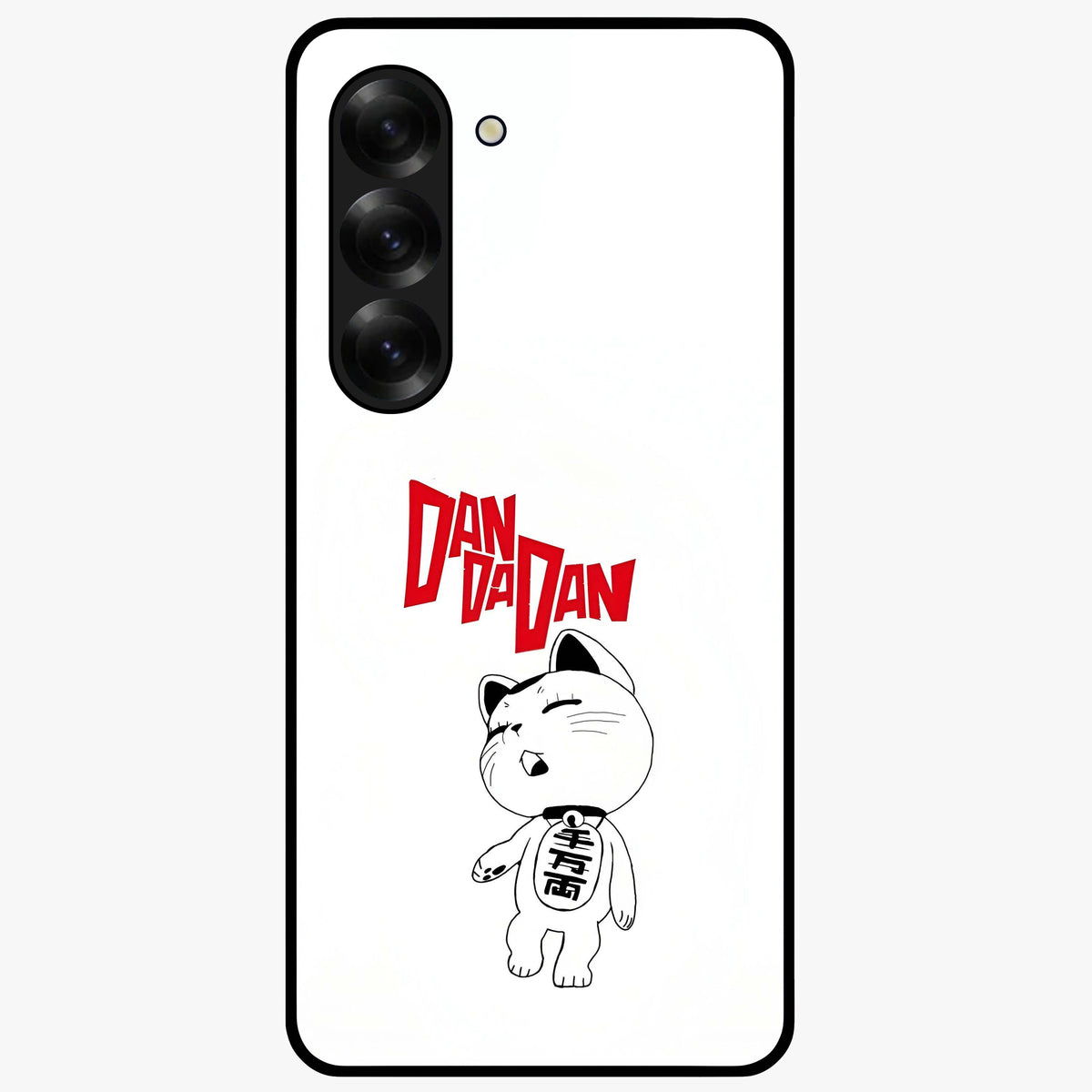 Playful Spirit Charm Glass Case showing flat back view with cheerful charm themed artwork and glossy glass finish.