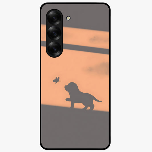 Puppy Shadow Art Glass Case showing flat back view with cute puppy shadow style artwork and glossy glass finish.