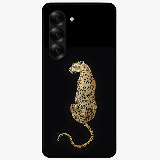 Regal Leopard Glass Case showing flat back view with bold leopard artwork and glossy glass finish.