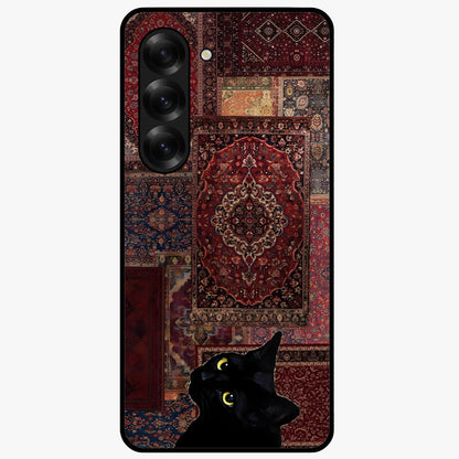 Regal Magic Cat Apple Glass Case showing flat back view with magical cat artwork holding apple and glossy glass finish.