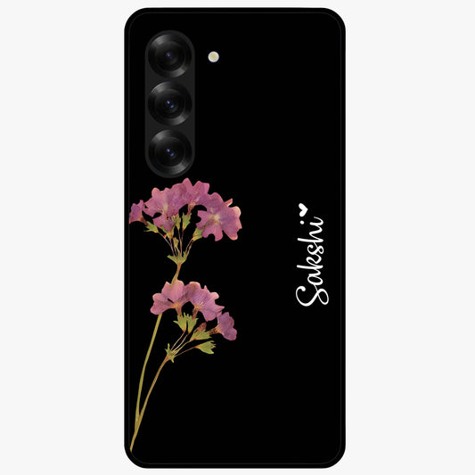 Riching Lavender Flower Custom Name Glass Case showing flat back view with lavender floral artwork and personalized name design.