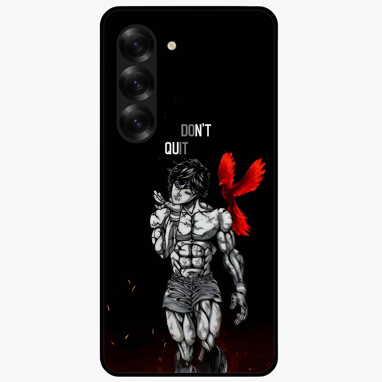 Rise Beyond Limits Glass Case showing flat back view with motivational typography artwork and glossy glass finish.
