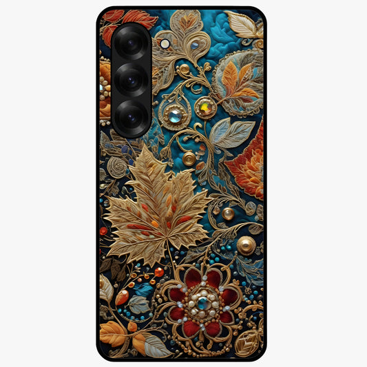 Royal Jewel Garden Glass Case showing flat back view with decorative floral garden artwork and glossy glass finish.