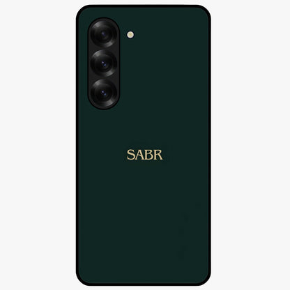 Sabr Minimal Patience Glass Case showing flat back view with minimalist typography artwork and glossy glass finish.