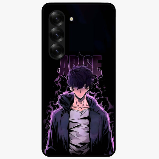 Shadow Monarch Awakening Glass Case showing flat back view with powerful dark monarch themed artwork and glossy glass finish.