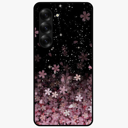 Small Starry Flowers Glass Case showing flat back view with delicate starry floral artwork and glossy glass finish.