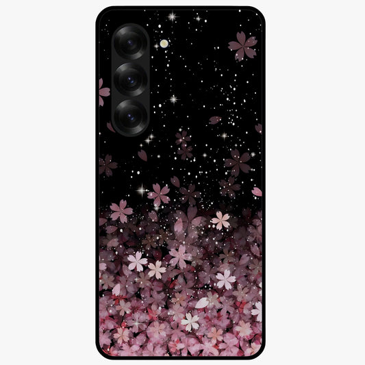 Small Starry Flowers Glass Case showing flat back view with delicate starry floral artwork and glossy glass finish.
