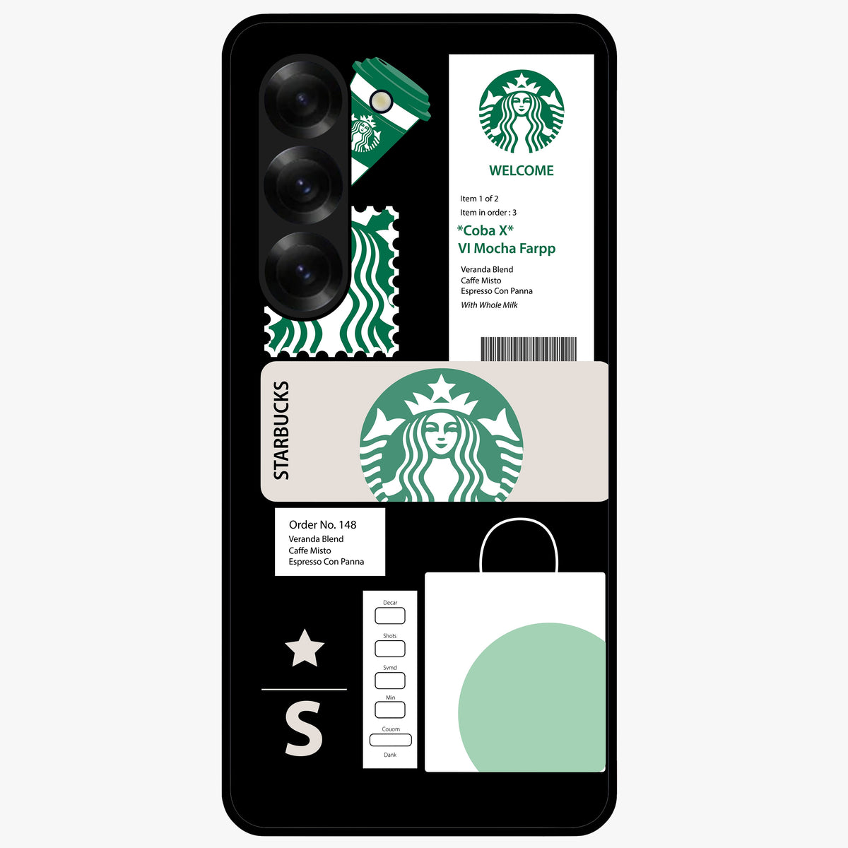 Starbucks Mocha Glass Case showing flat back view with coffee inspired artwork and glossy glass finish.