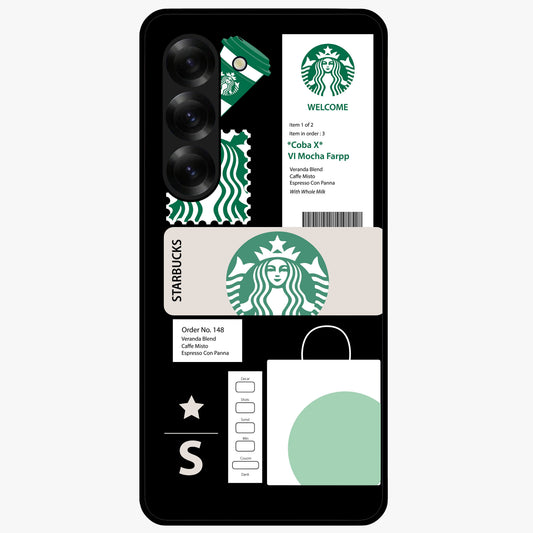 Starbucks Mocha Glass Case showing flat back view with coffee inspired artwork and glossy glass finish.