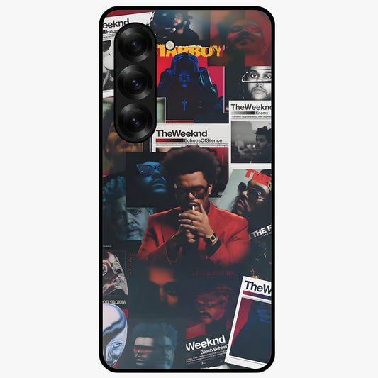 The Weeknd Glass Case showing flat back view with music inspired artistic portrait artwork and glossy glass finish.