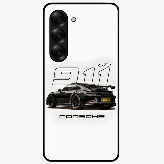 Turbo Legacy Icon Glass Case showing flat back view with iconic sports car inspired artwork and glossy glass finish.