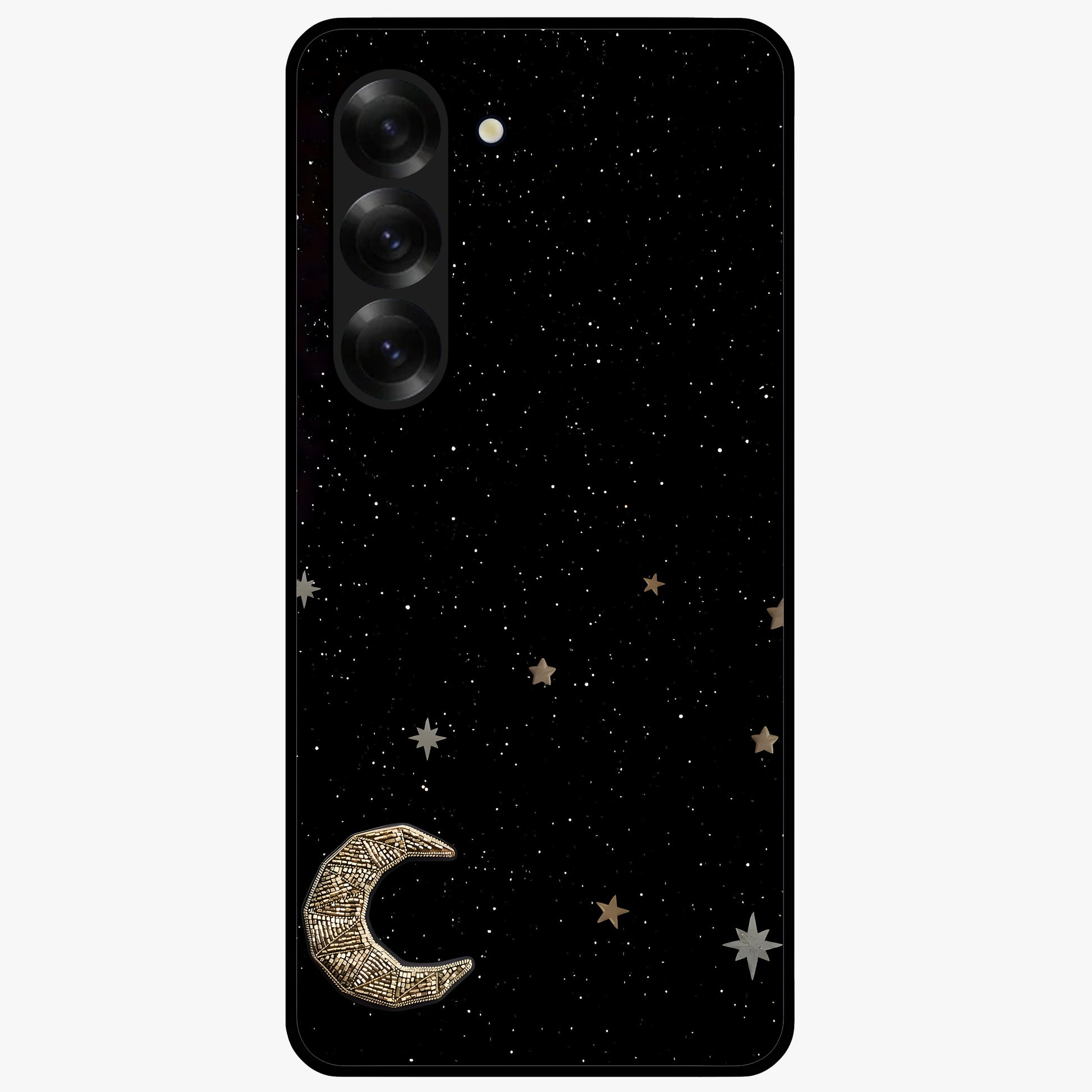 Twinkle Star With Half Moon Glass Case showing flat back view with star and half moon artwork and glossy glass finish.