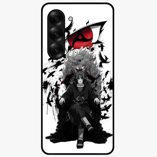 Uchiha Shadow Throne Glass Case showing flat back view with cosmic underwater themed artwork and glossy glass finish.