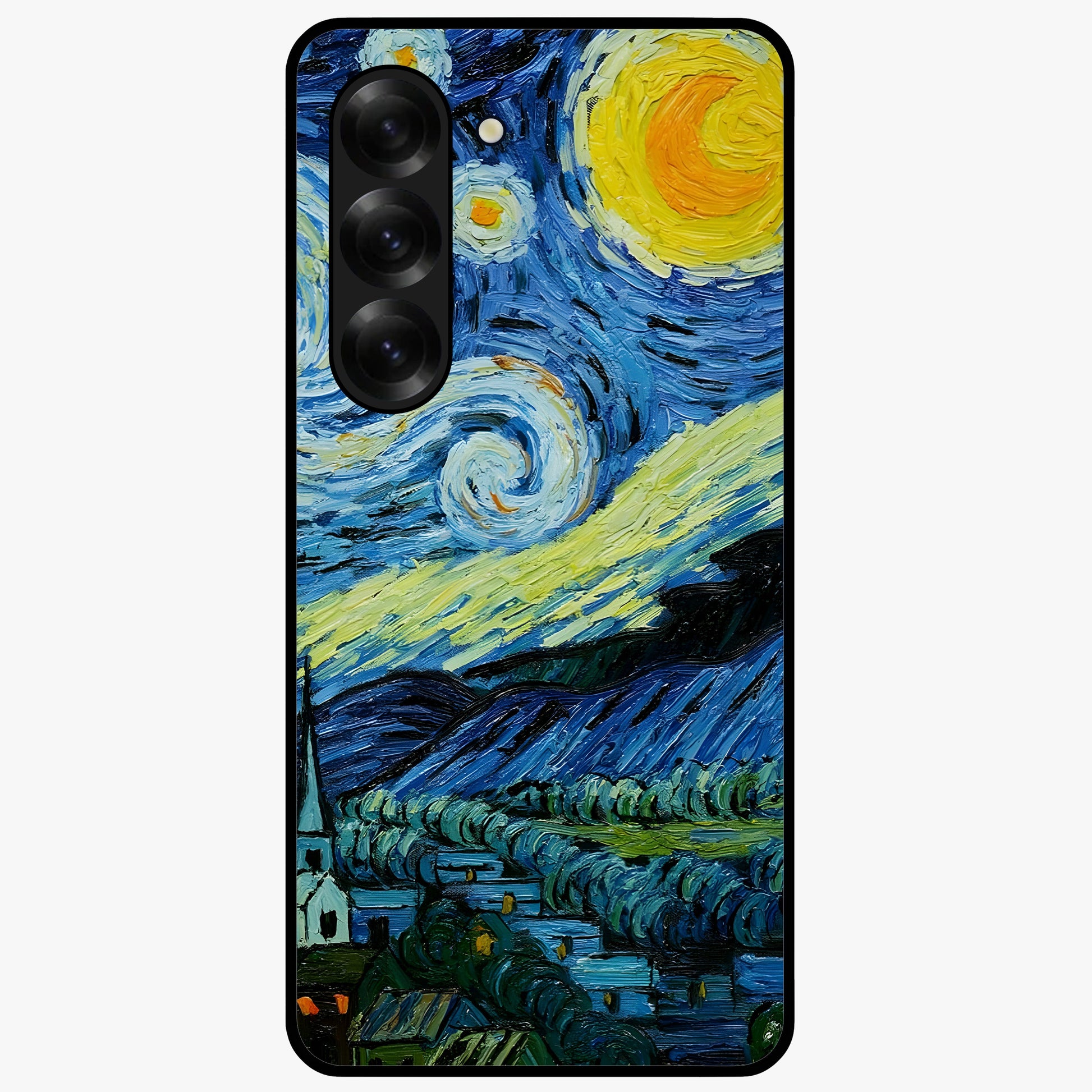 Van Gogh Art Glass Case showing flat back view with classic painterly artwork inspired by Van Gogh style and glossy glass finish.
