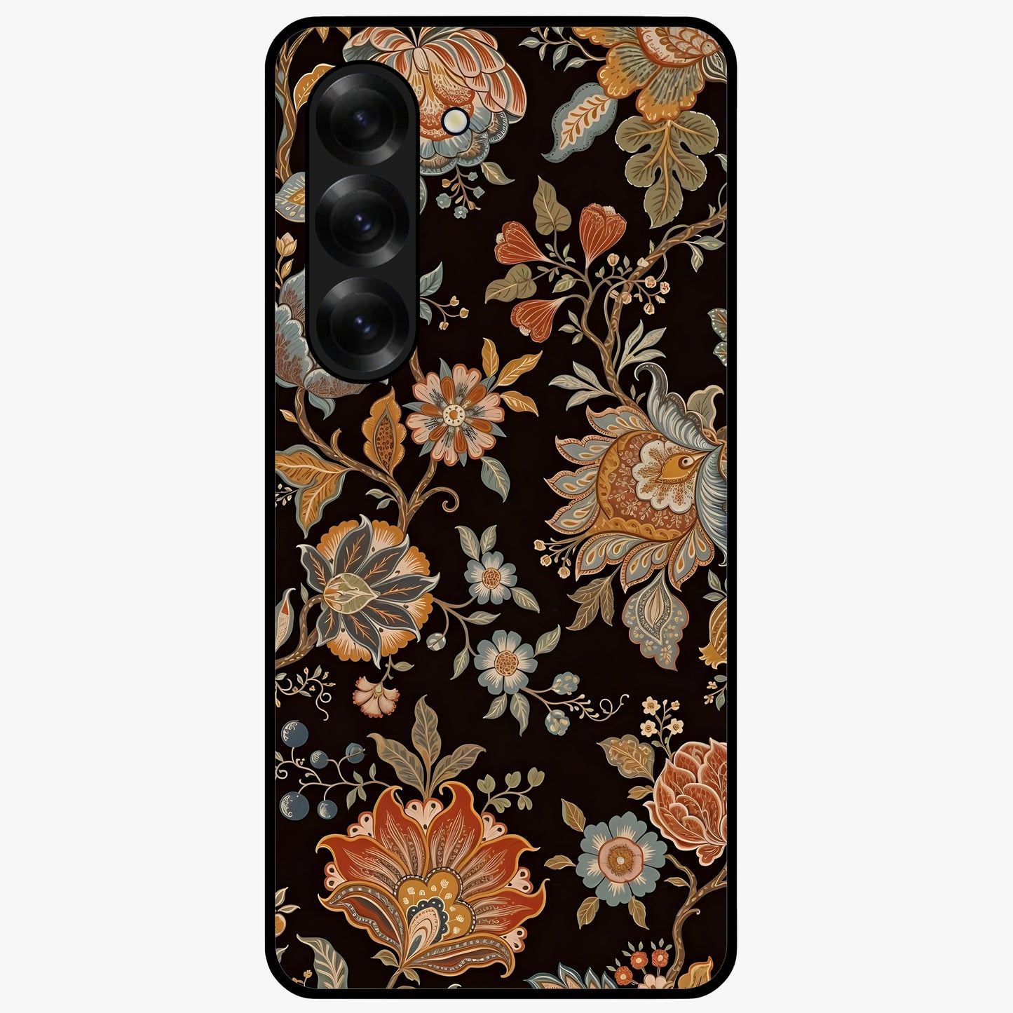 Vintage Floral Dream Glass Case showing flat back view with classic floral artwork and glossy glass finish.