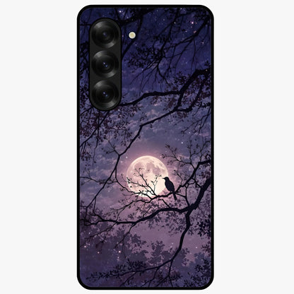 Whispering Moon Silence Glass Case showing flat back view with serene moon themed artwork and glossy glass finish.