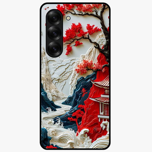 Whispers Of Sakura Waves Glass Case showing flat back view with cherry blossom wave artwork and glossy glass finish.