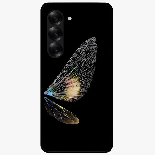Whispers Of Wings Glass Case showing flat back view with graceful wing inspired artwork and glossy glass finish.