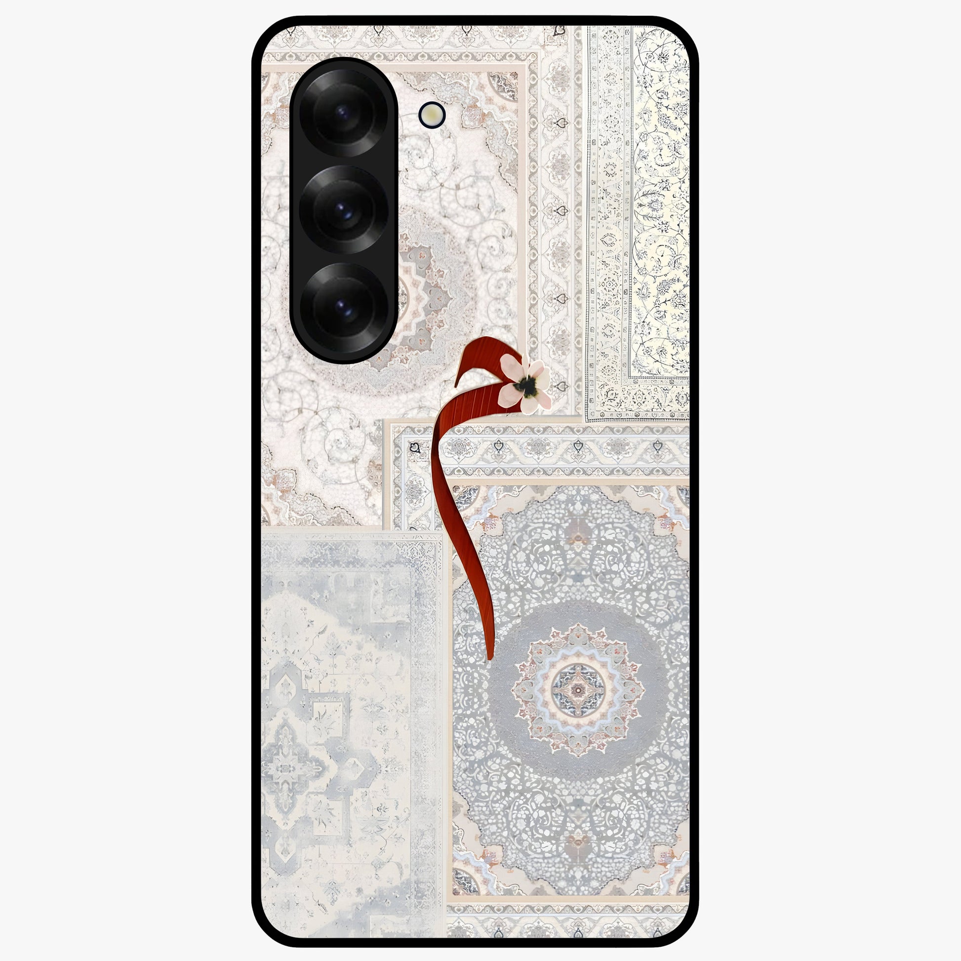 White Aesthetic Bow Glass Case showing flat back view with minimal bow artwork and glossy glass finish.