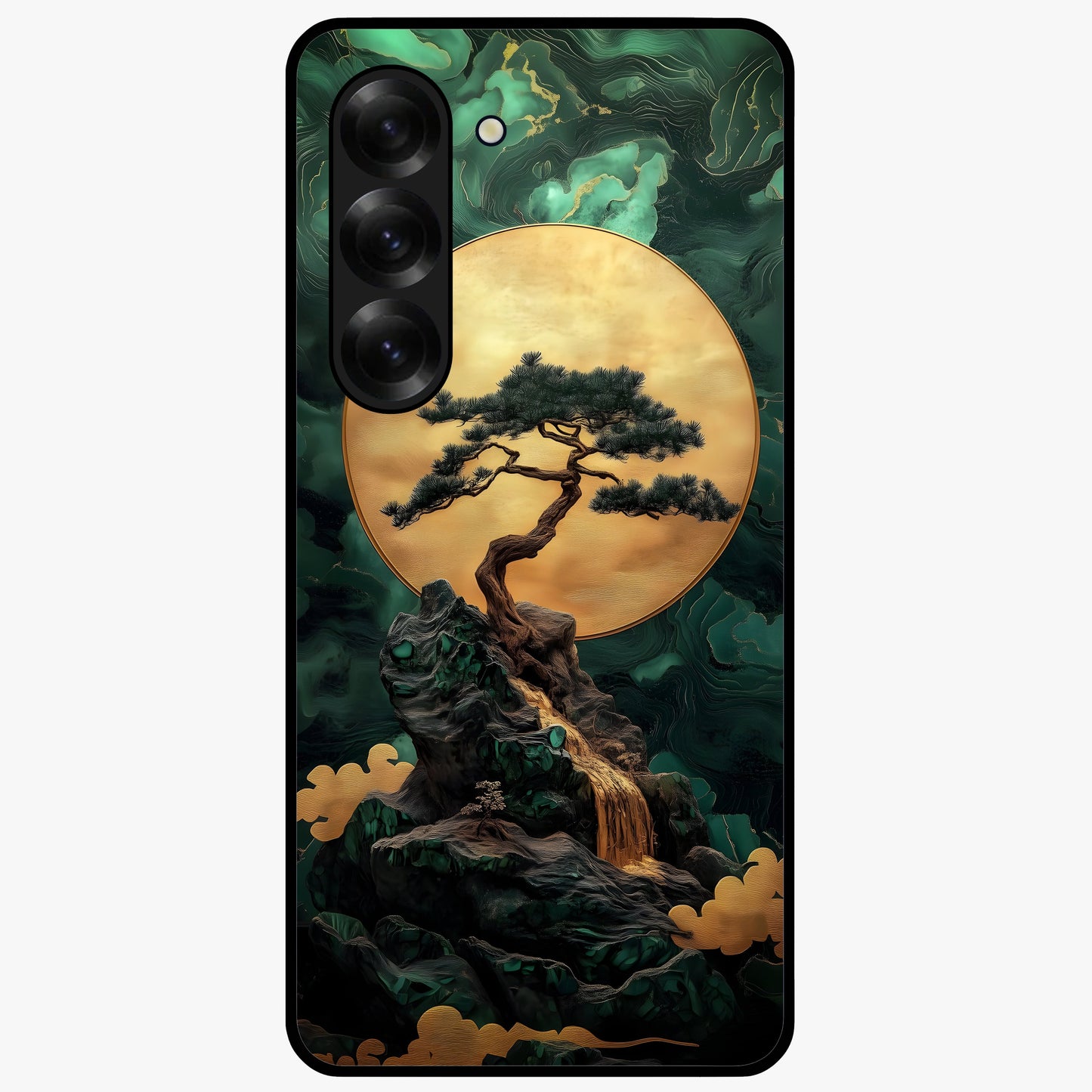 Zen Moon Rise Glass Case showing flat back view with calm moonrise artwork and glossy glass finish.