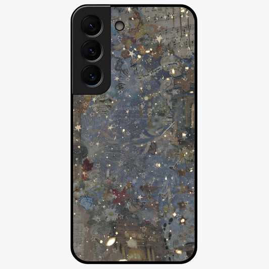 Aesthetic Astrolophia Glass Case showing flat back view with dreamy aesthetic design and glossy glass finish.