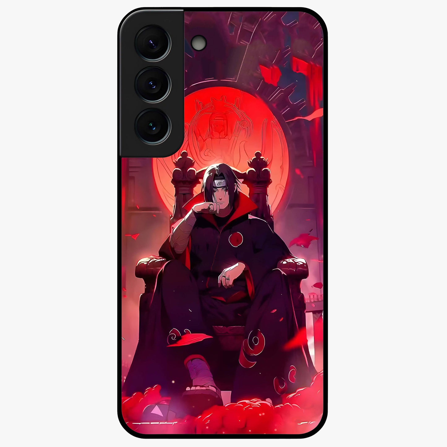 Blood Moon Sovereign Glass Case showing flat back view with mystical blood moon artwork and glossy glass finish.