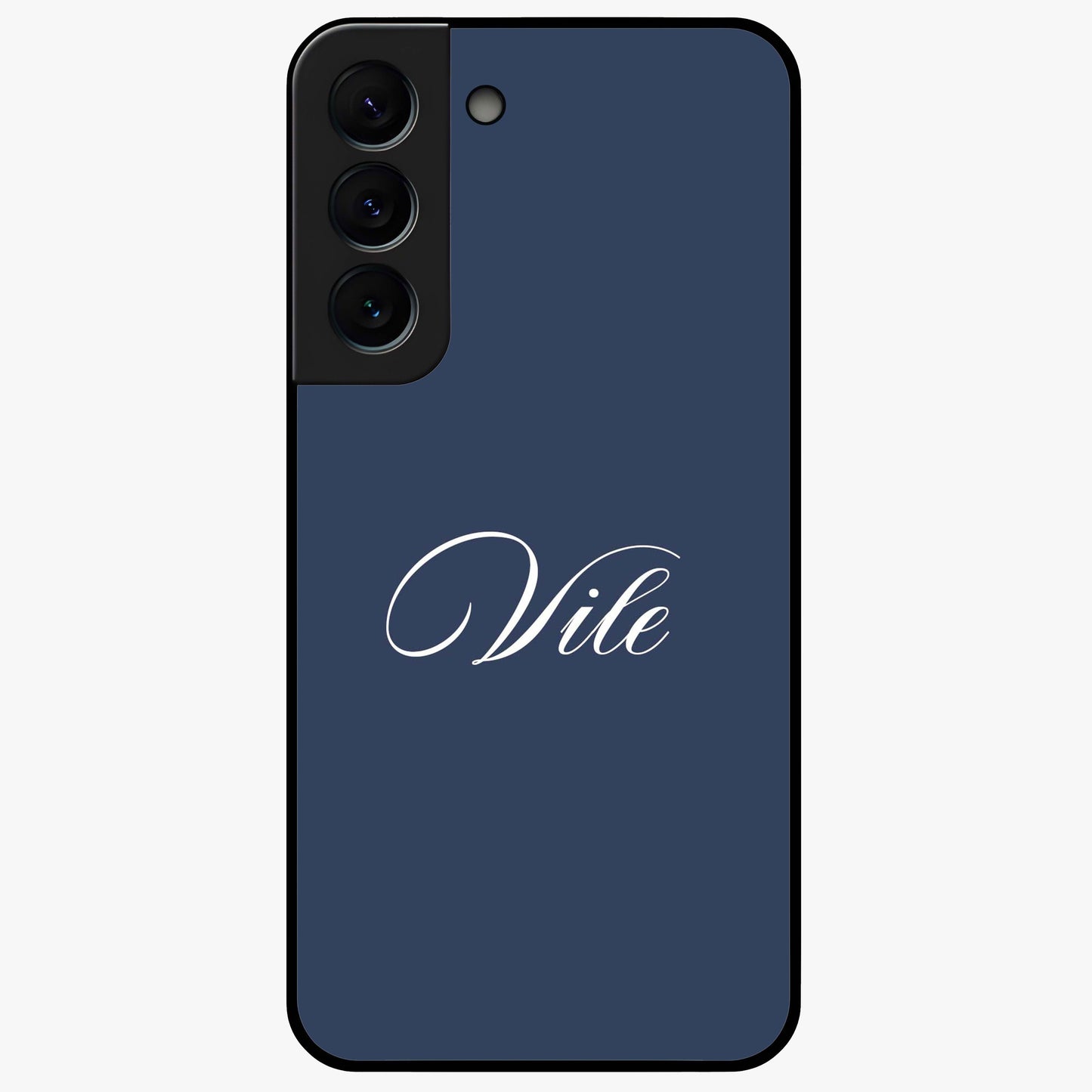 Blue Background Personalized Custom Name Glass Case showing flat back view with minimal blue background and custom name design.