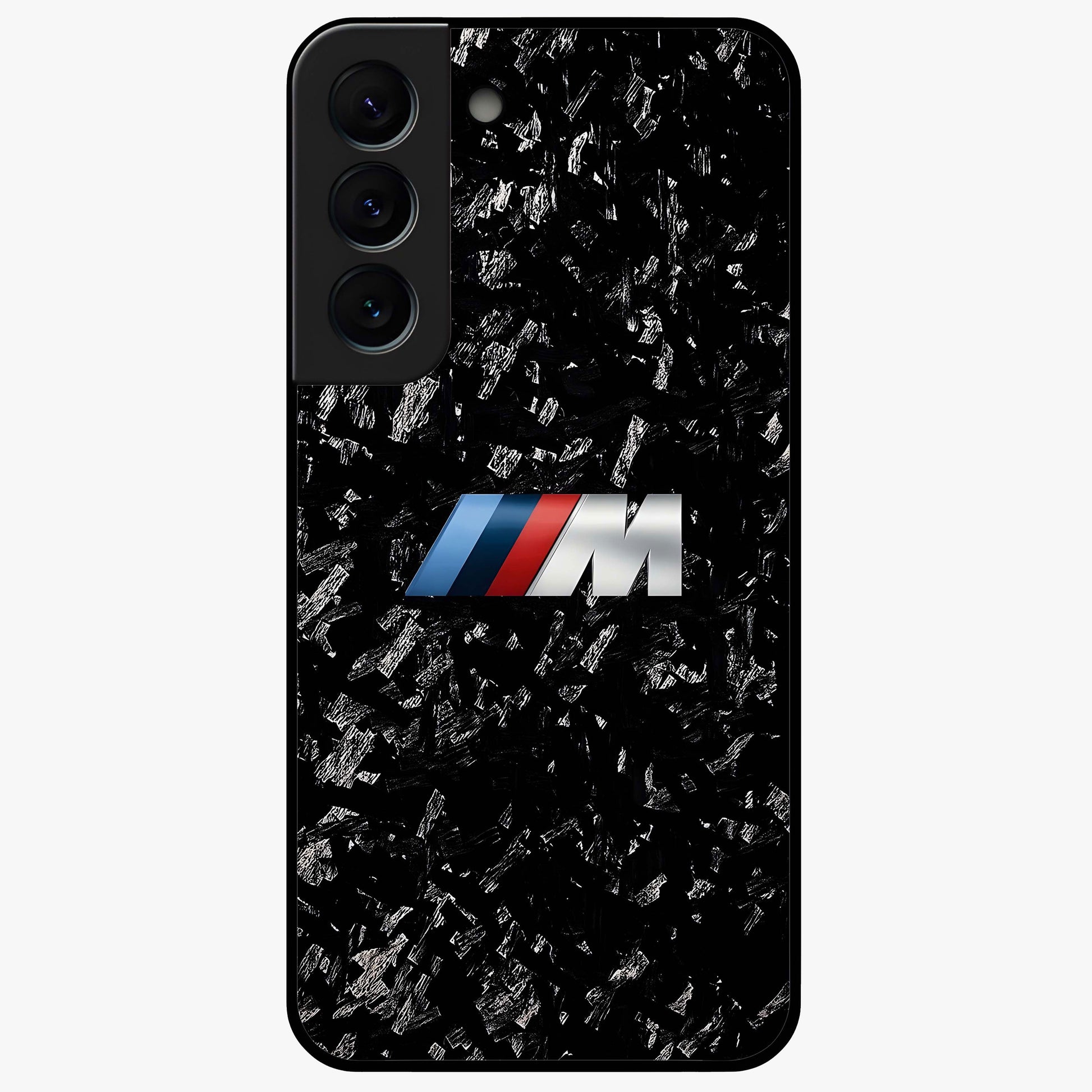 Carbon Speed Mark Glass Case showing flat back view with sporty carbon pattern artwork and glossy glass finish.