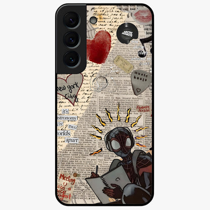 City Dream Sketch Glass Case showing flat back view with artistic city skyline sketch artwork and glossy glass finish.