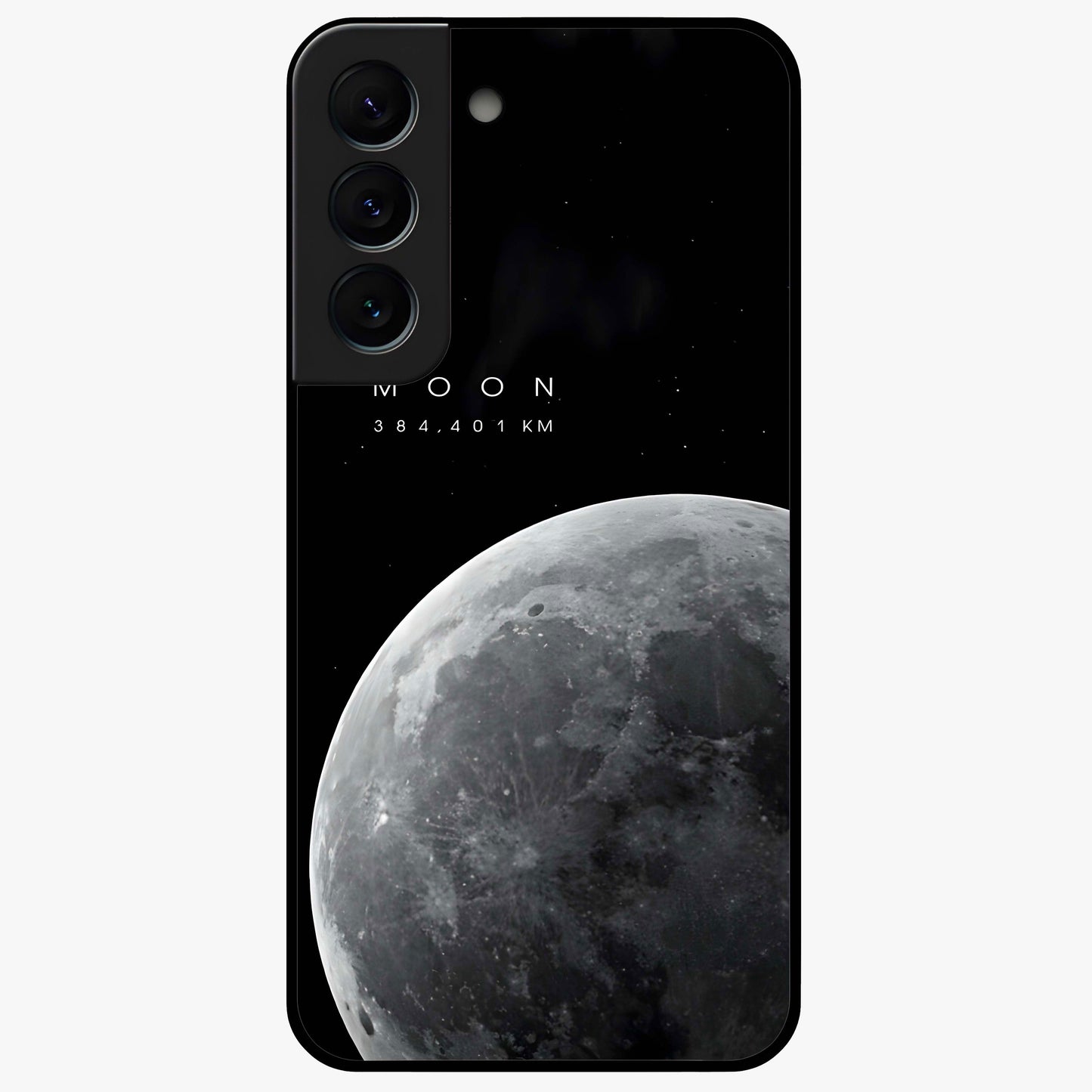 Cosmic Moon Glow Glass Case showing flat back view with glowing moon artwork and glossy glass finish.