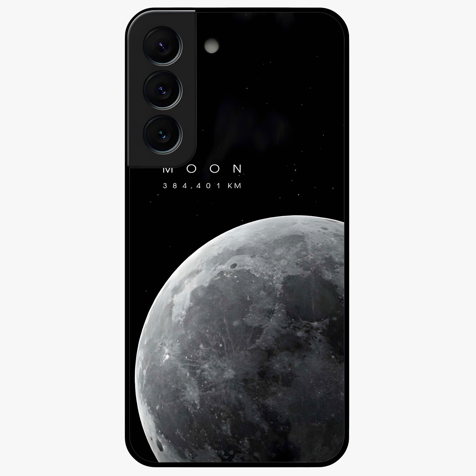 Cosmic Moon Glow Glass Case showing flat back view with glowing moon artwork and glossy glass finish.