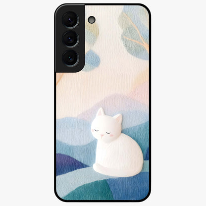 Cotton Dream Cat Glass Case showing flat back view with soft dreamy cat artwork and glossy glass finish.