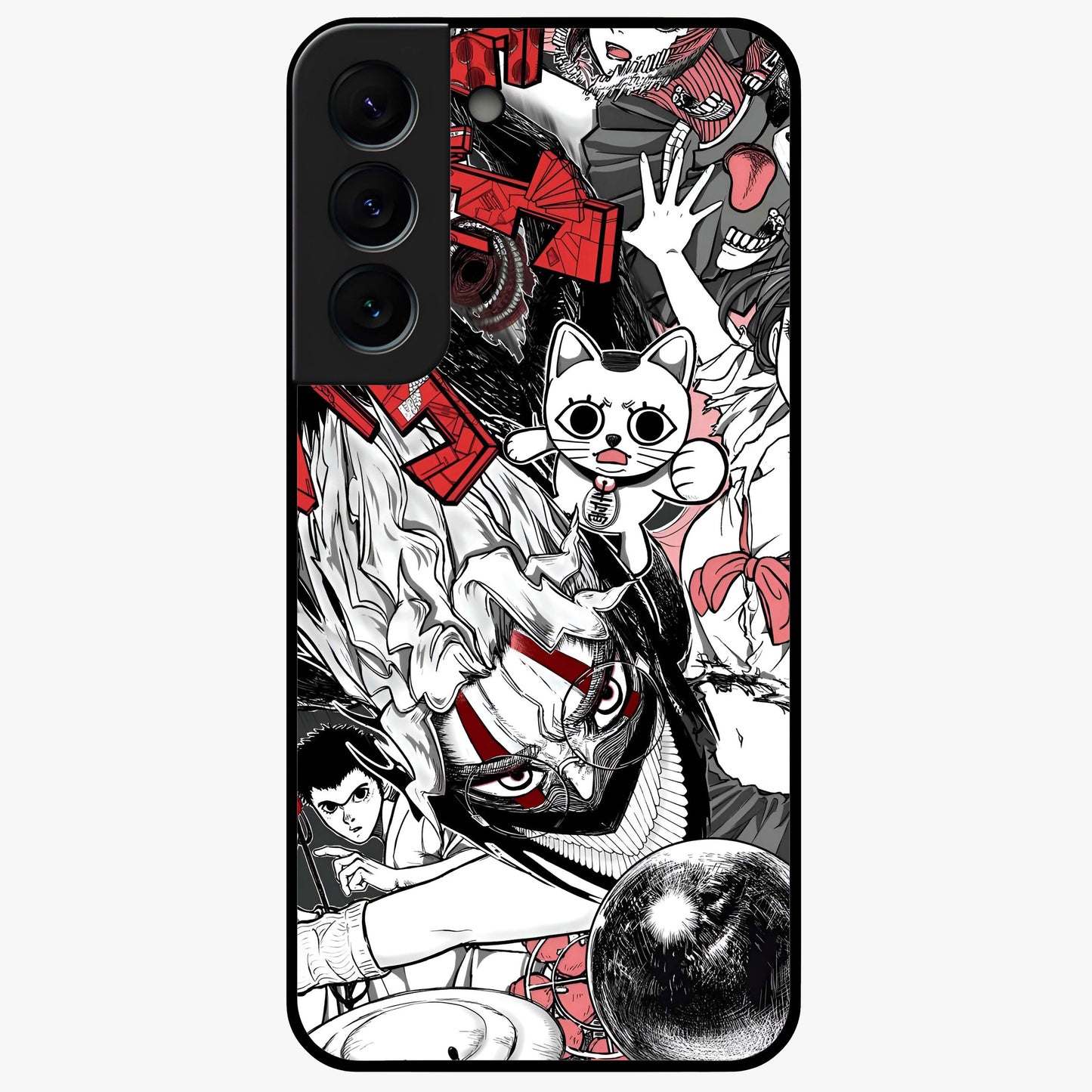 Crimson Chaos Panel Glass Case showing flat back view with bold crimson abstract artwork and glossy glass finish.