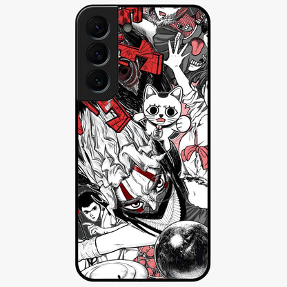 Crimson Chaos Panel Glass Case showing flat back view with bold crimson abstract artwork and glossy glass finish.