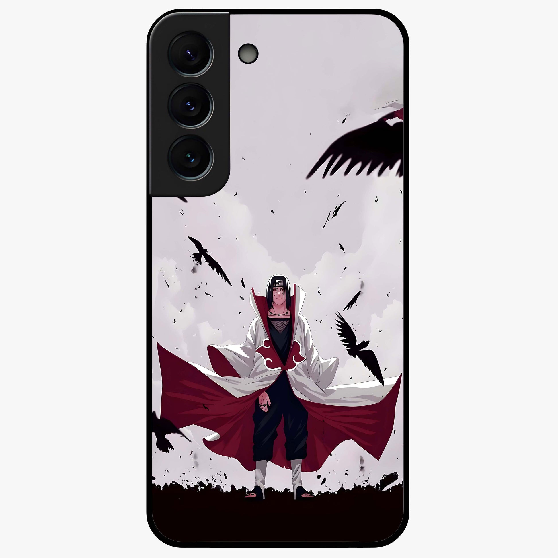 Crimson Crow Ascension Glass Case showing flat back view with mystical crow artwork and glossy glass finish.