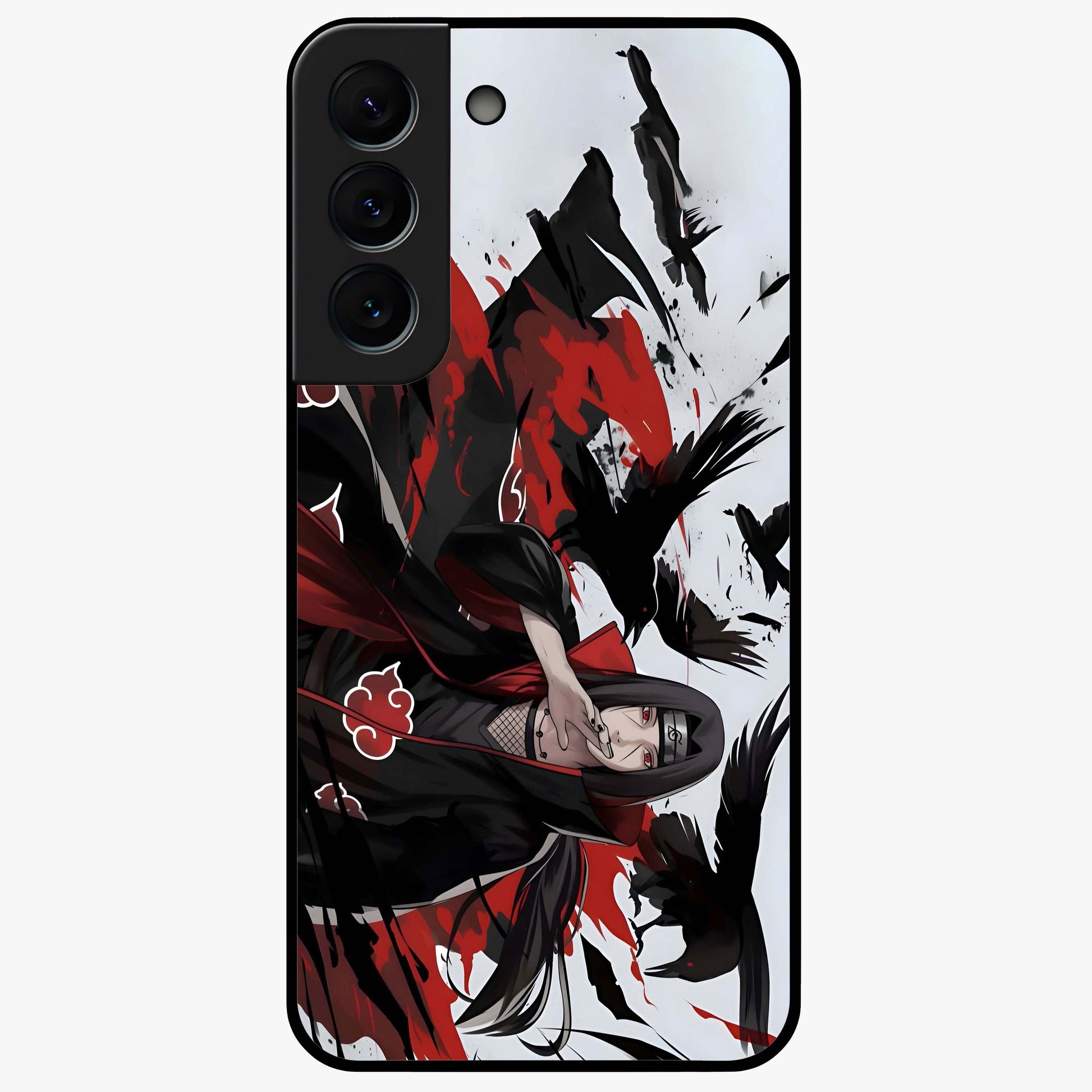 Crimson Crow Illusion Glass Case showing flat back view with artistic crow illusion artwork and glossy glass finish.