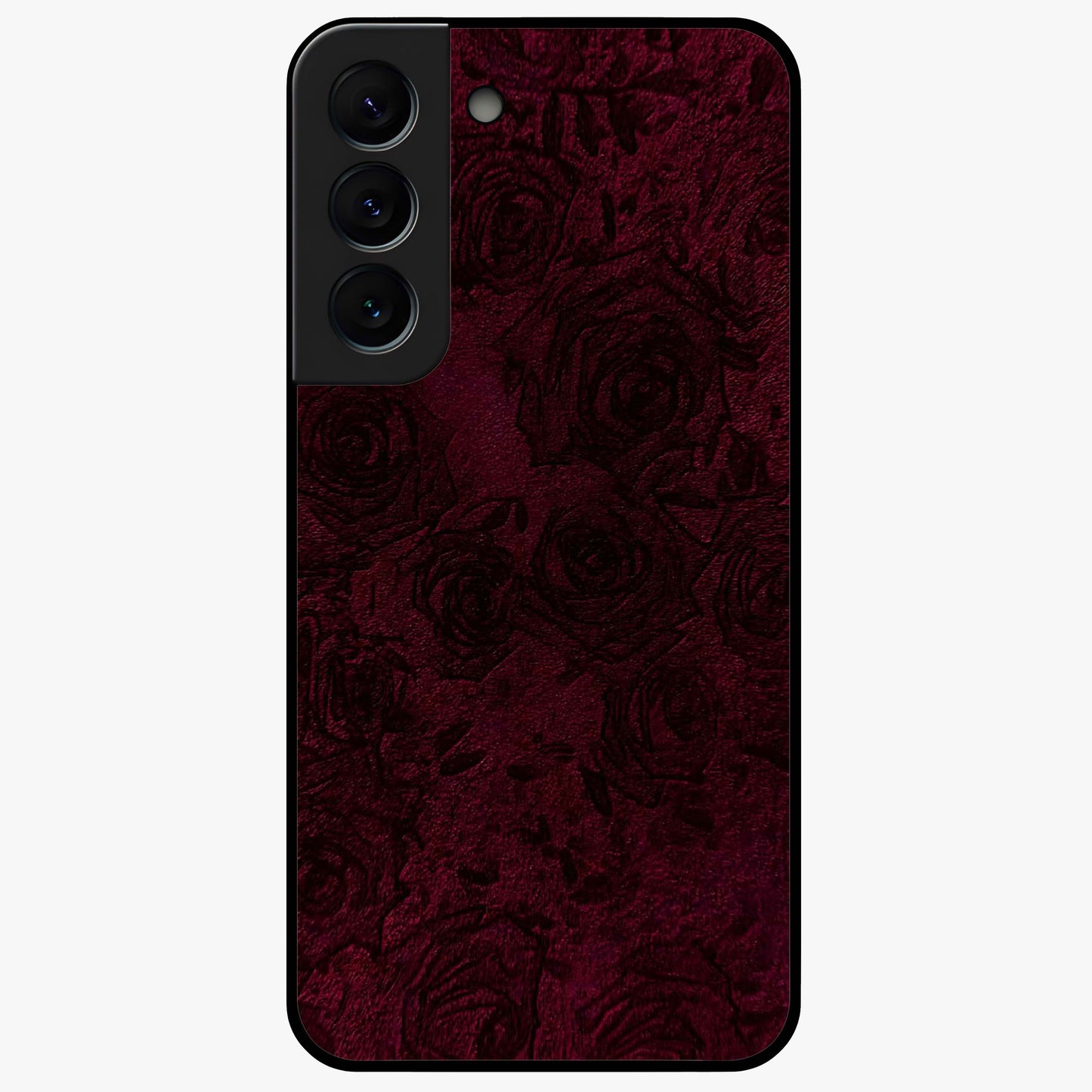 Crimson Fade Flow Glass Case showing flat back view with flowing crimson gradient artwork and glossy glass finish.