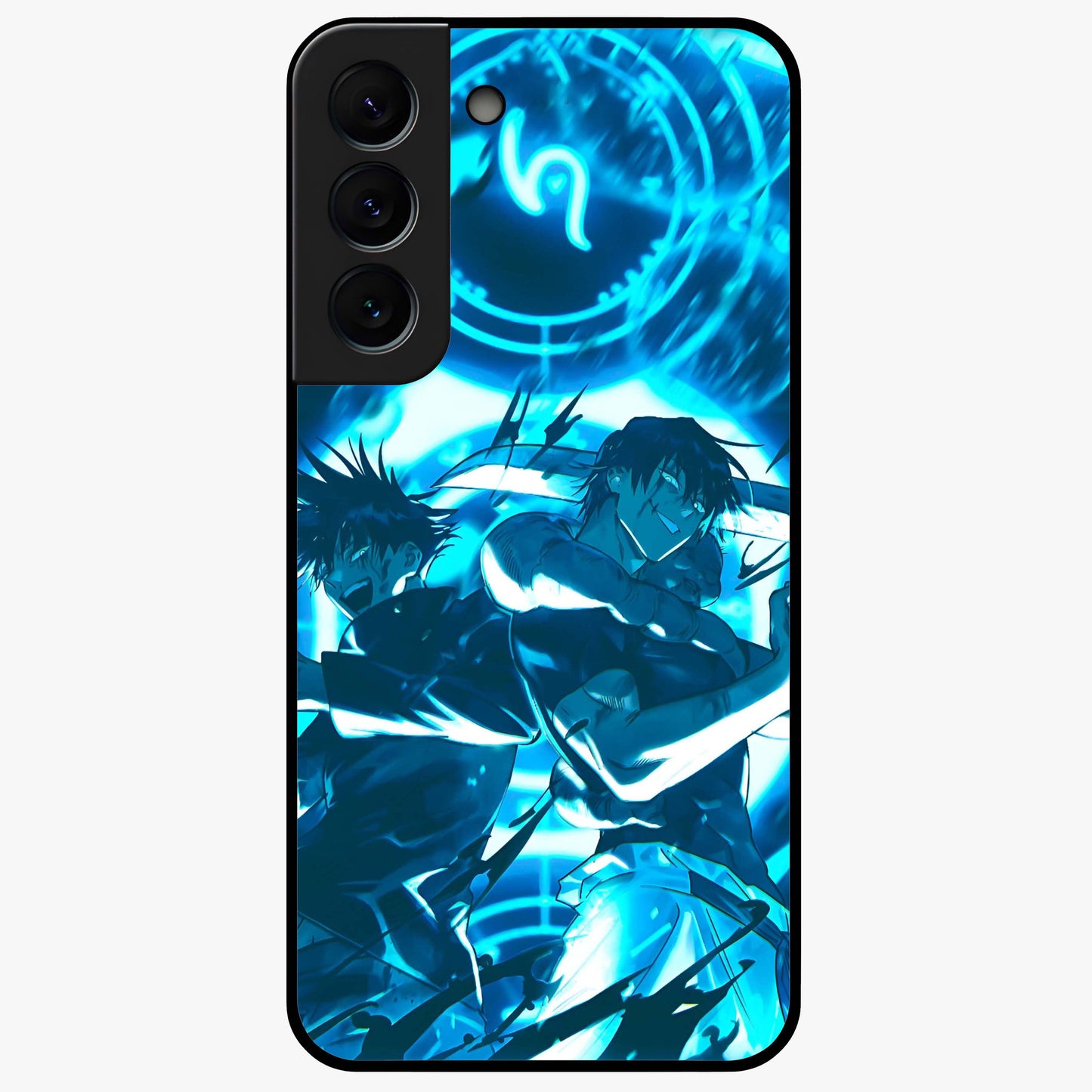 Cursed Energy Clash Glass Case showing flat back view with intense cursed energy artwork and glossy glass finish.