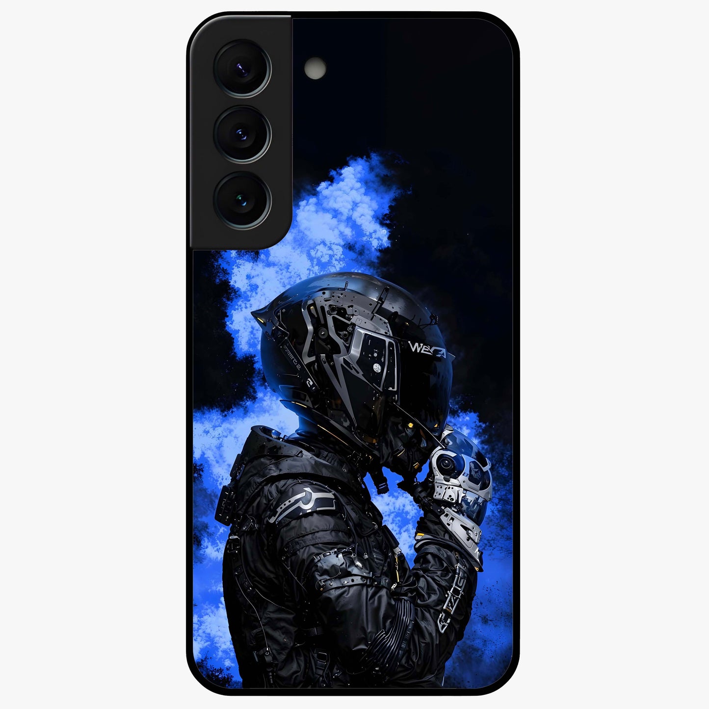 Cyber Sentinel Protocol Glass Case showing flat back view with futuristic cyber themed artwork and glossy glass finish.