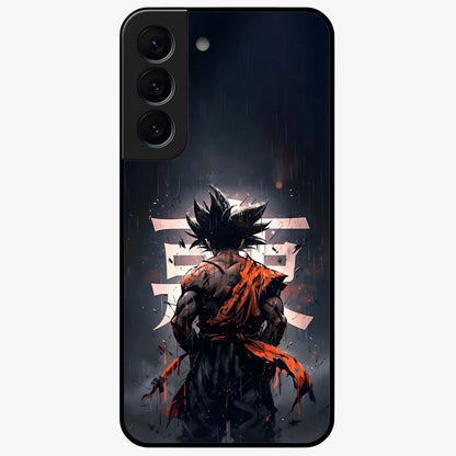 Dark Warrior In Rain Glass Case showing flat back view with warrior artwork in rainy atmosphere and glossy glass finish.