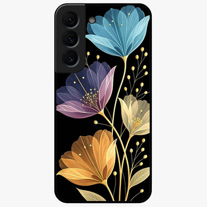 Delicate Multicolor Flowers Glass Case showing flat back view with vibrant floral artwork and glossy glass finish.