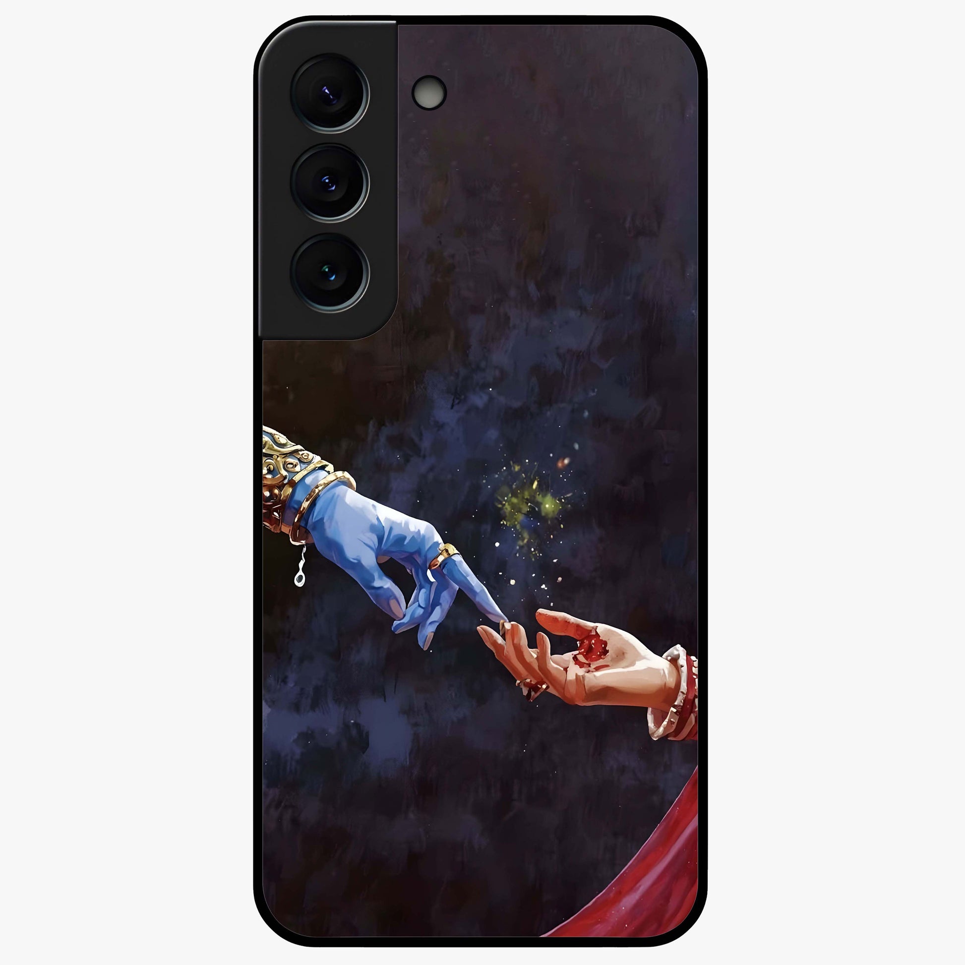 Divine Touch Eternal Glass Case showing flat back view with spiritual themed artwork and glossy glass finish.