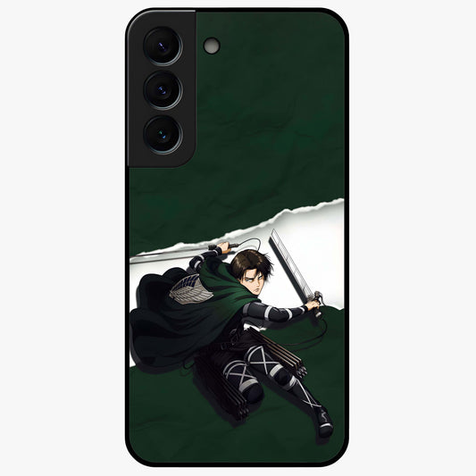 Emerald War Vanguard Glass Case showing flat back view with powerful warrior themed artwork and glossy glass finish.