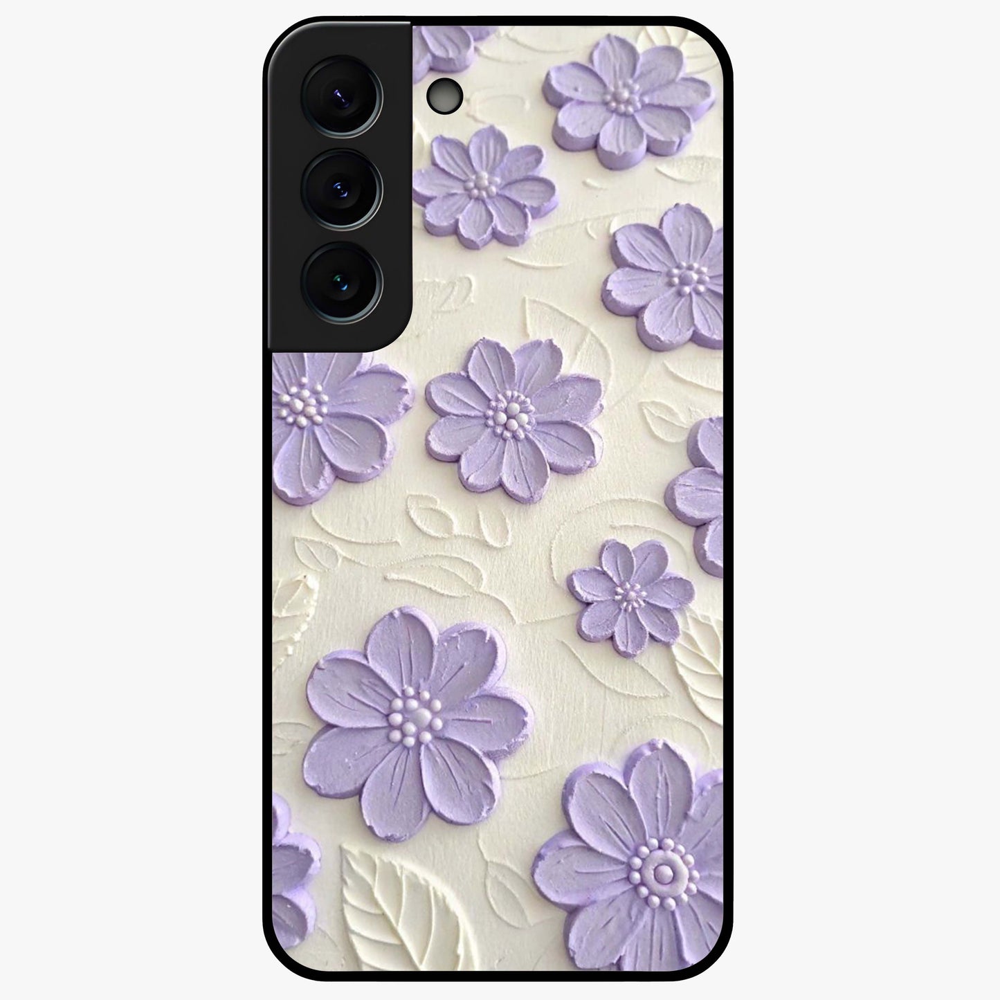 Floral Wall Art With Purple Flowers Glass Case showing flat back view with purple flower artwork and glossy glass finish.