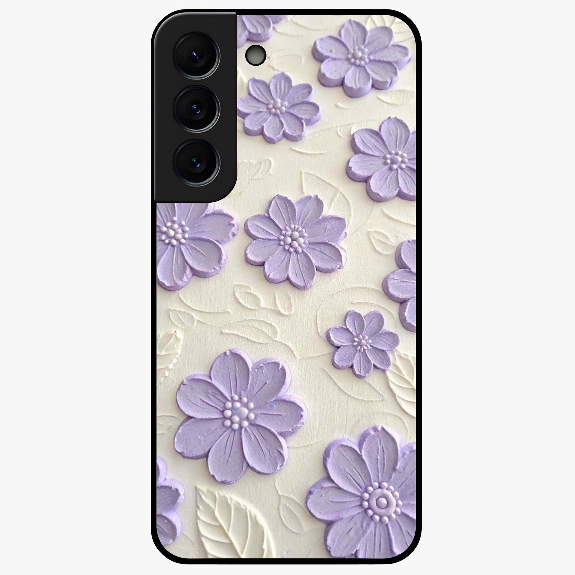 Floral Wall Art With Purple Flowers Glass Case showing flat back view with purple flower artwork and glossy glass finish.