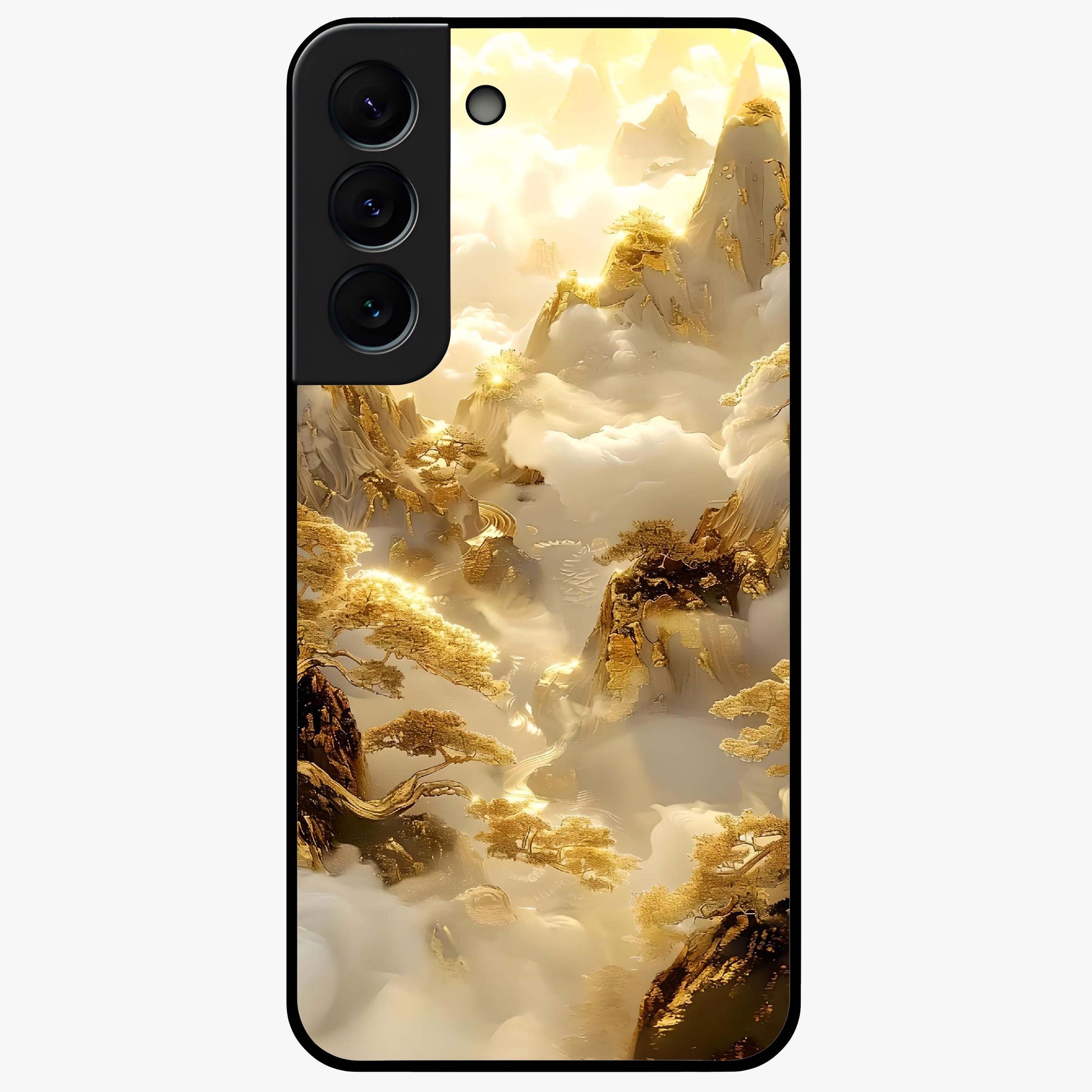 Gates Of Illumination Glass Case showing flat back view with mystical illuminated gate artwork and glossy glass finish.