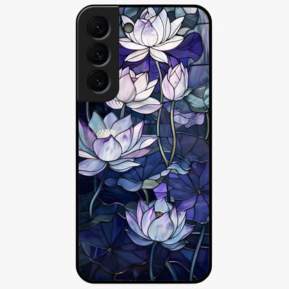 Gloss Petal Rush Glass Case showing flat back view with glossy flower petal artwork and smooth glass finish.