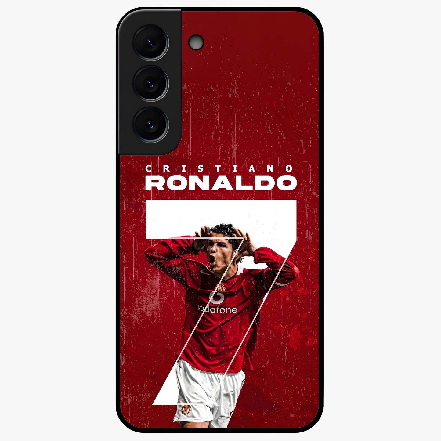 Goal Celebration Legacy Glass Case showing flat back view with football celebration inspired artwork and glossy glass finish.